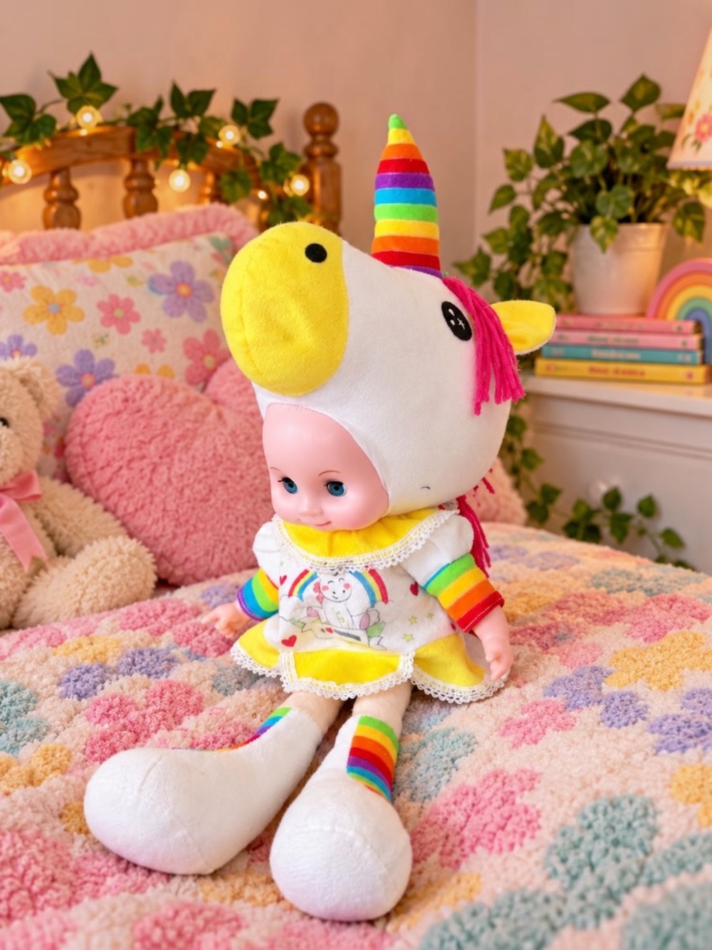 AuSLove Baby Unicorn Doll Vintage Lovely Doll Plush Body Rainbow Costume 20”